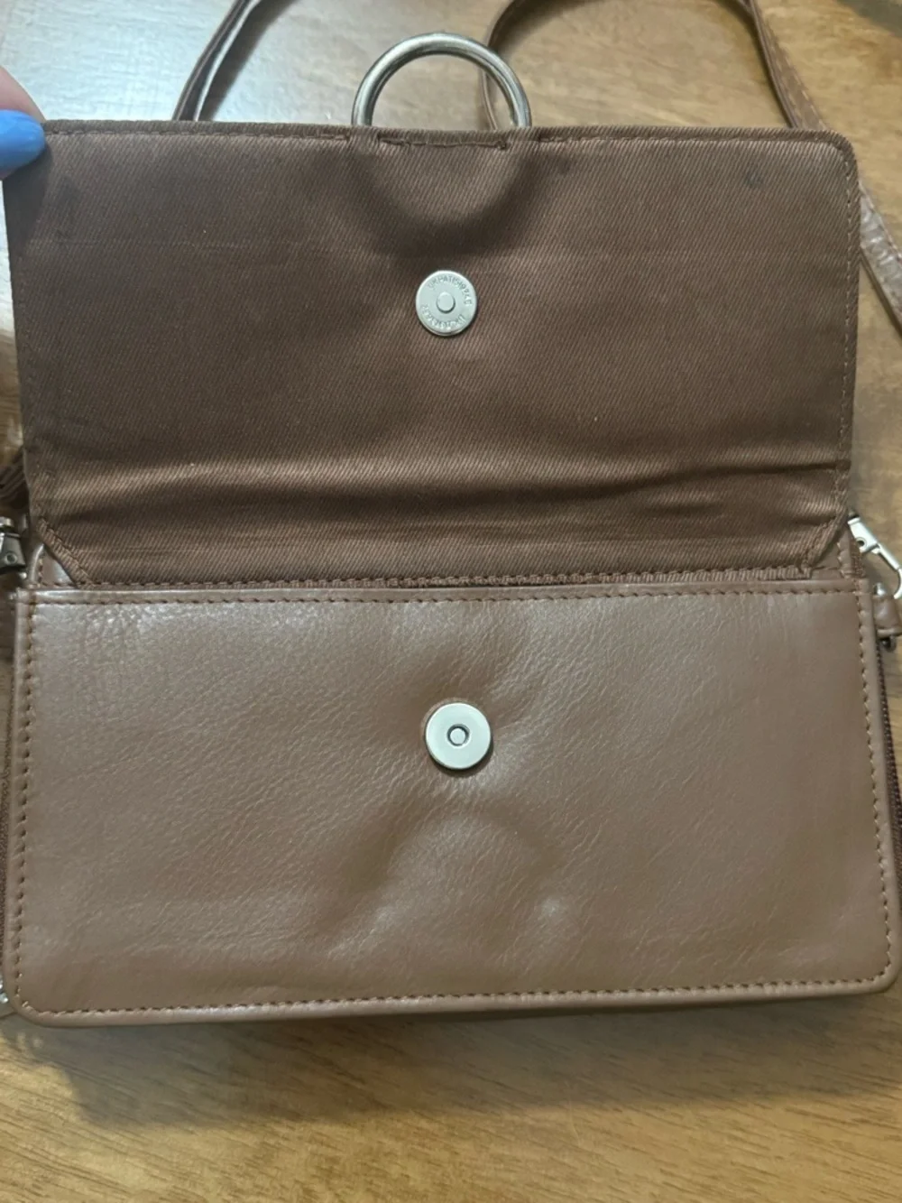 Genuine Leather Brown Crossbody Wallet Purse with Ring Accent